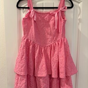 Francesca's Collections Pink Tiered Mini Dress with Bow Straps